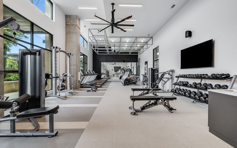 a gym with exercise equipment